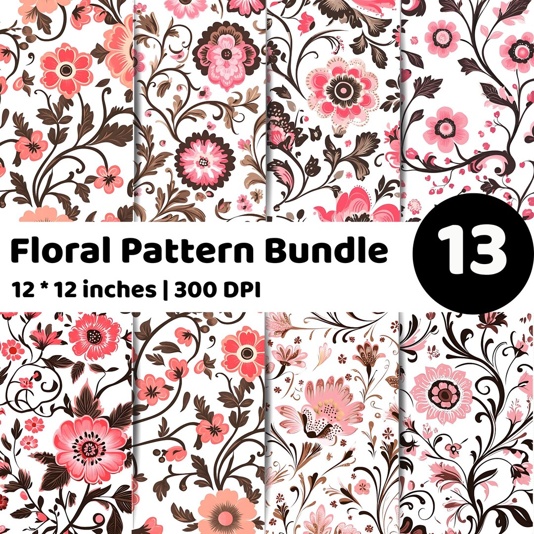 Pink Floral Pattern Bundle | Vintage Flower Digital Paper | Botanical ...