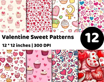 Valentine Candy Pattern Bundle | Heart Dessert Digital Paper | Romantic Sweet Backgrounds | Love Texture Set