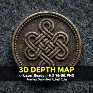 Challenge Coin 3D Depth Map, CNC PNG File, Fiber Laser, Lightburn, Engraving, Embossed, Grayscale, Height Map, Ancient Endless Celtic Knot