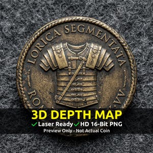 Challenge Coin 3D Depth Map, CNC PNG File, Fiber Laser, Lightburn, Engraving, Embossed, Grayscale, Height Map, Roman Imperial Legion Armour