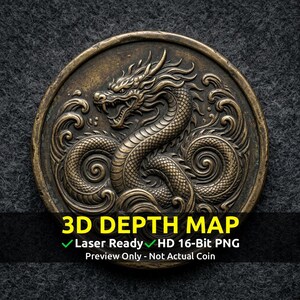 Challenge Coin 3D Depth Map, CNC PNG File, Fiber Laser, Lightburn, Engraving, Embossed, Grayscale, Height Map, Oceanic Serpent Dragon Breeds