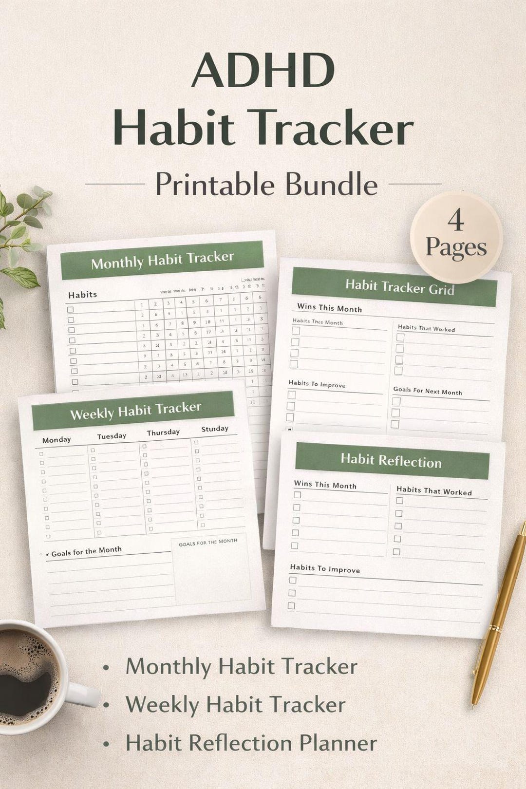 ADHD HABIT TRACKER Printable Bundle | Monthly Habit Tracker, Weekly ...