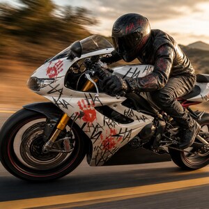 Set di 2 adesivi JDM Scary Ahahah con mani insanguinate, grafica in stile sportivo per moto | Adesivi in vinile per moto con motivo | Grafica divertente