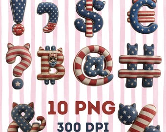 Patriotic Cat Symbols Clipart Bundle, American Flag Style PNG (Digital Download)