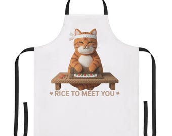Sushi Cat Apron - Knitted Style Chef Cat, Japanese Food Lover Gift