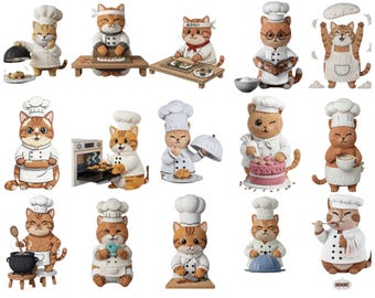 Knit Style Chef Cat Clipart Bundle, 15 Cooking Kittens (Digital Download)