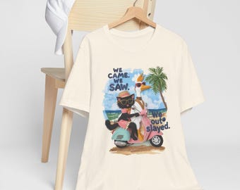Crochet Cat Goose Scooter Graphic Tee, Summer Beach Outfit, We Slayed Shirt