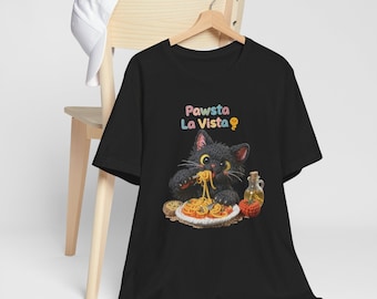 Black Cat Pasta Shirt – Knitted Style Italian Food Lover Tee