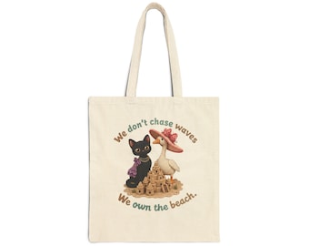 Crochet Cat Goose Sandcastle Tote Bag, Cottagecore Beach Canvas Purse