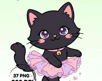 Magical Black Cat PNG Bundle, Kawaii Holiday Clipart  Digital Download