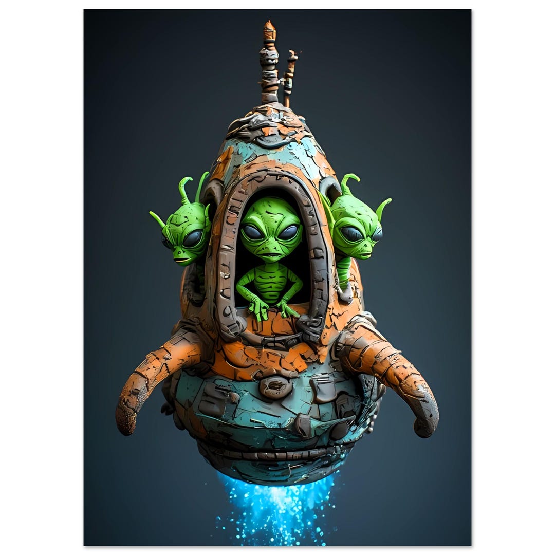 Cute Alien Spaceship Poster - Clay Style UFO Art - Whimsical Sci-fi ...