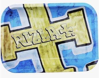 Vassoio in metallo con logo Rizla oro/blu