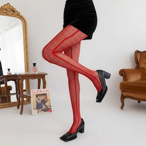 Medias texturizadas con estampado rojo / Pantimedias llamativas para mujer / Medias de moda estilo Y2K / Medias urbanas vanguardistas