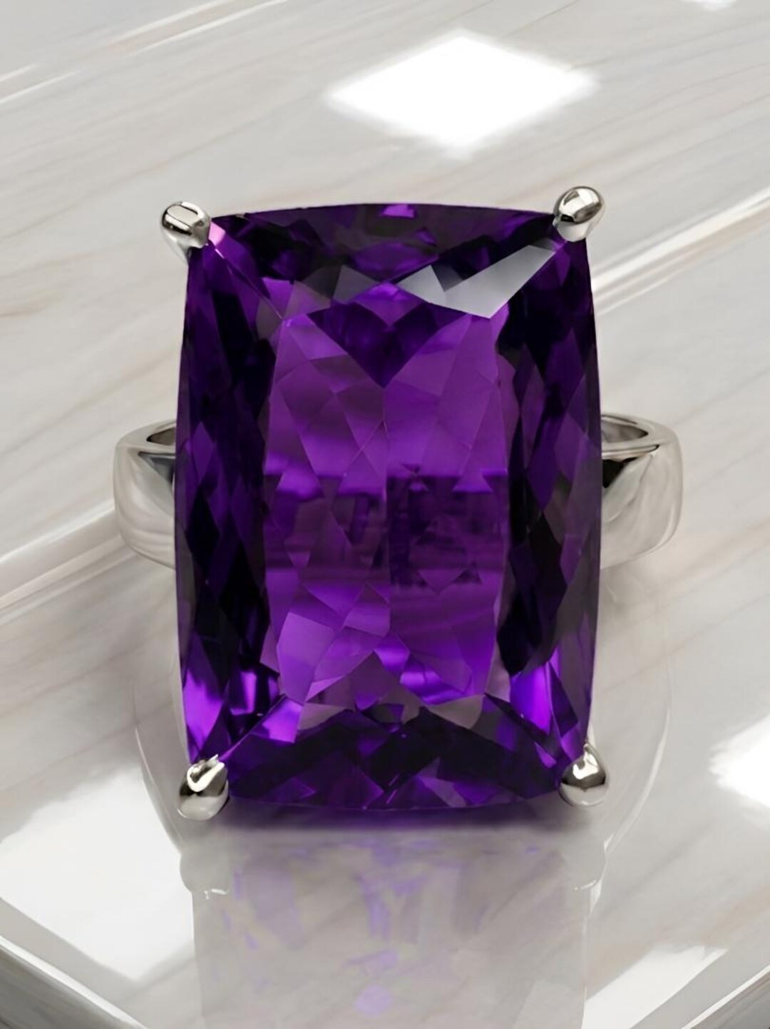 Large Amethyst Statement Ring 15x22mm Cushion Cut Deep Purple Gemstone ...