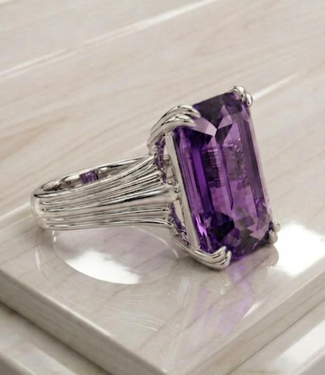 Large Amethyst Statement Ring 15x22mm Emerald Cut Purple Amethyst ...