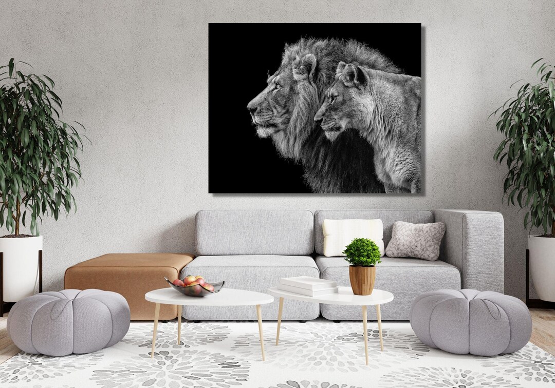 King and Queen Lion Ready to Hang Canvas Wall Art: Heartwarming Black ...