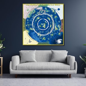 Flat Earth Map Framed Canvas Poster: World Beyond The Ice Wall