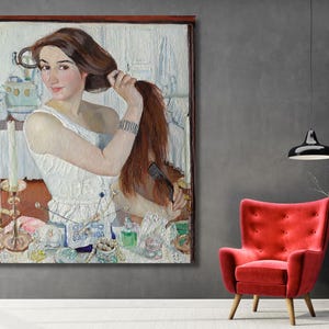 Zinaida Serebriakova At the Dressing Table Canvas Art The self-portrait Famous Painting Portrait Woman Reproduction Canvas Home Decor