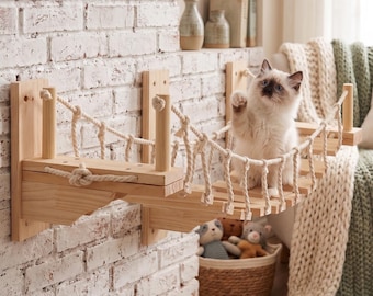 Wooden Wall-Mounted Hanging Cat Bridge - Natural Japanese Style