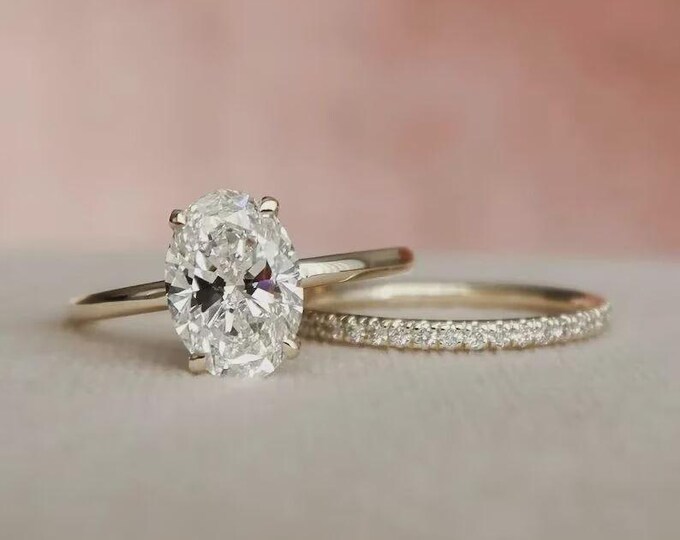 2 Ct Oval Cut Moissanite Wedding Ring Set, 14K Gold Ring Moissanite ...