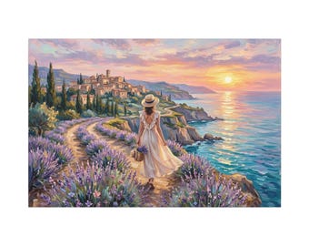 Dreamy Lavender Meadow Canvas | Serene Sunset Wall Art for Cozy Home Decor