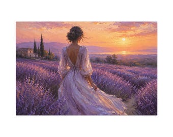 Woman in Lavender Field Canvas Wall Art | Matte stretch canvas