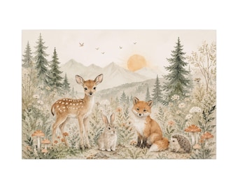Boho Woodland Nursery Wall Art, Forest Animals Print, Deer Bunny Fox Hedgehog, Scandinavian Baby Room Decor, Gender Neutral Nursery Print