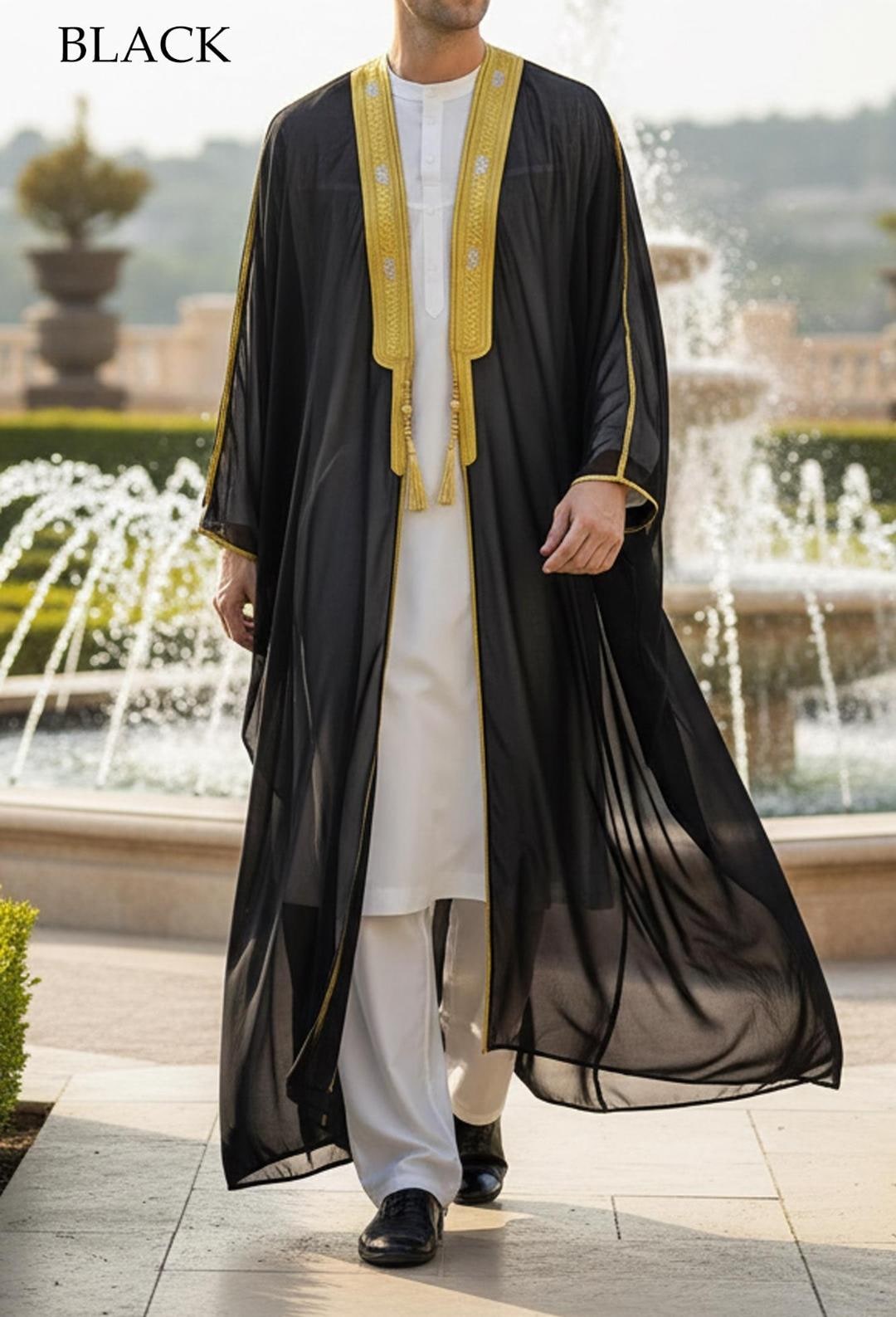 Men's Moroccan Bisht Robe | Gold Embroidered Tassel Kaftan | Islamic ...