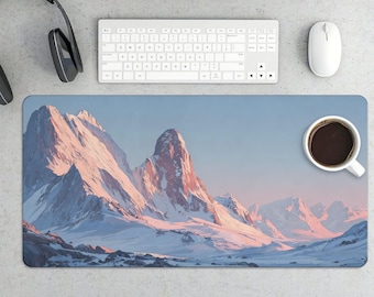 Fantasy Mountain Mouse Pad | Pink Sunset Snow Peaks Gaming Mat
