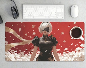 NieR Automata 2B Cherry Blossom Mouse Pad, Large Gaming Desk Mat