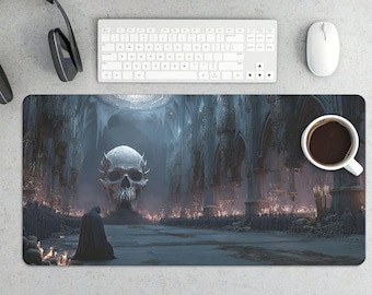Gothic Skull Cathedral Desk Mat – Dark Fantasy Gaming Mousepad