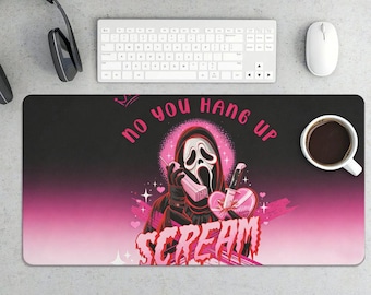Ghostface Scream Desk Mat, Pink Horror Gaming Mouse Pad, XL Extended Mousepad