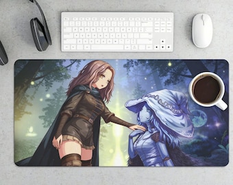 Anime Forest Scene Desk Mat: Fantasy Characters, Magical Ambiance Gaming Pad