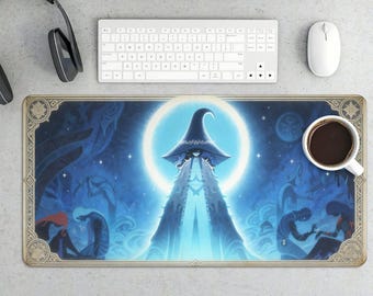 Mystical Witch Full Moon Desk Mat – Fantasy Sorceress Gaming Mouse Pad