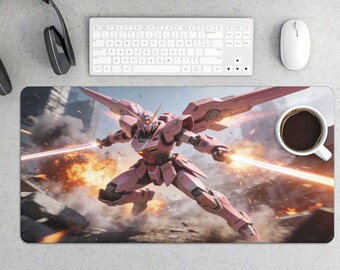 Pink Robot Mech Action Desk Mat – Gaming Mousepad, Anime Inspired Office Decor