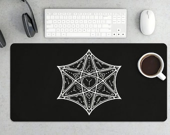 Mysterious Occult Symbol Mouse Pad, Black Geometric Star Desk Mat