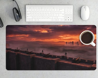 Epic Castle Wall Sunset Scene Mousepad – Fantasy Art Gaming Desk Mat