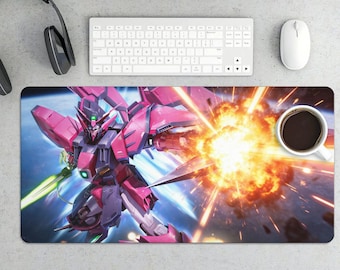 Pink Gundam Mecha Gaming Mouse Pad – Anime Space Battle Extended Desk Mat