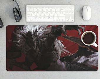 Gaming Desk Mat: Dark Fantasy Warrior Armor Design, Extended Keyboard Pad