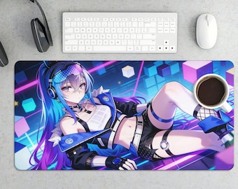 Anime Girl Desk Mat: Cyberpunk Gamer Pad, Extended Keyboard Mat