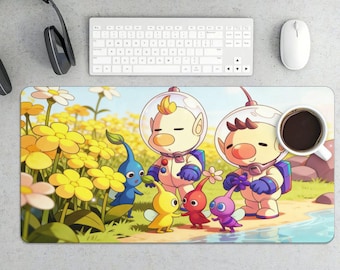 Pikmin and Astronauts Desk Mat, Gaming Mouse Pad, Anime Inspired Playmat
