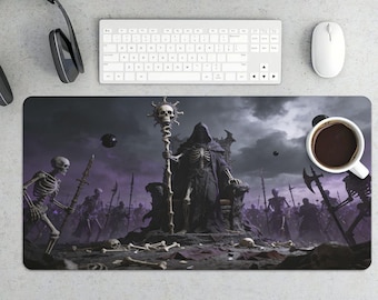 Lich King Skeleton Throne Gaming Desk Mat | Dark Fantasy Undead Army Art (Extended)