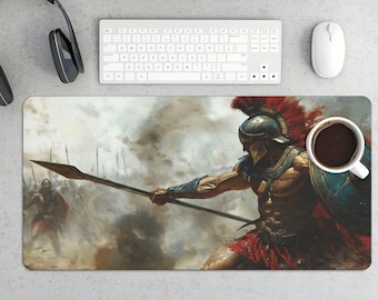 Spartan Warrior Mouse Pad | Ancient Greek Battle Art, Blue Shield, Spear (Extended Gaming)