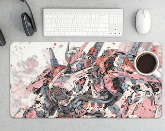 Pink Mecha Robot Battle Gaming Mouse Pad – Gundam Style Anime Desk Mat