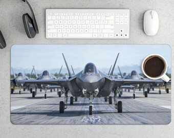 F-35 Fighter Jets on Tarmac Desk Mat – Aviation Enthusiast Accessory