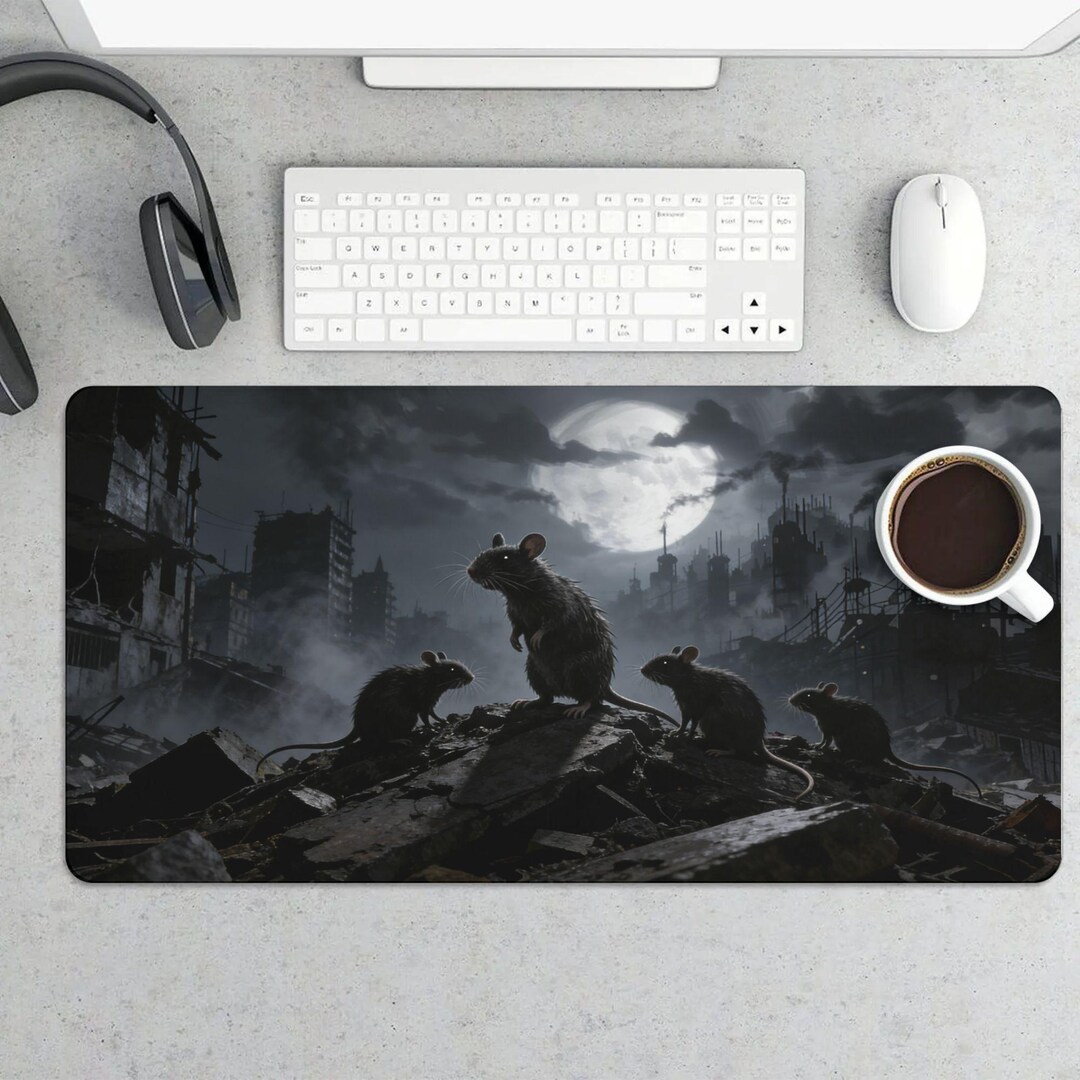 Oil Rats Rust Mouse Pad Dark Dystopian Rats Gaming Mousepad – Post-apocalypse City Ruins Desk ...