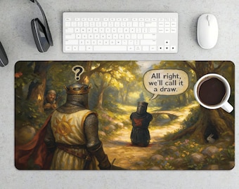 Fantasy Knight Mouse Pad – King vs Tiny Knight Meme Gaming Desk Mat