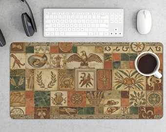 Ancient Roman Mosaic Desk Mat – Vintage Eagle, Laurel Wreath, Sandals Pattern