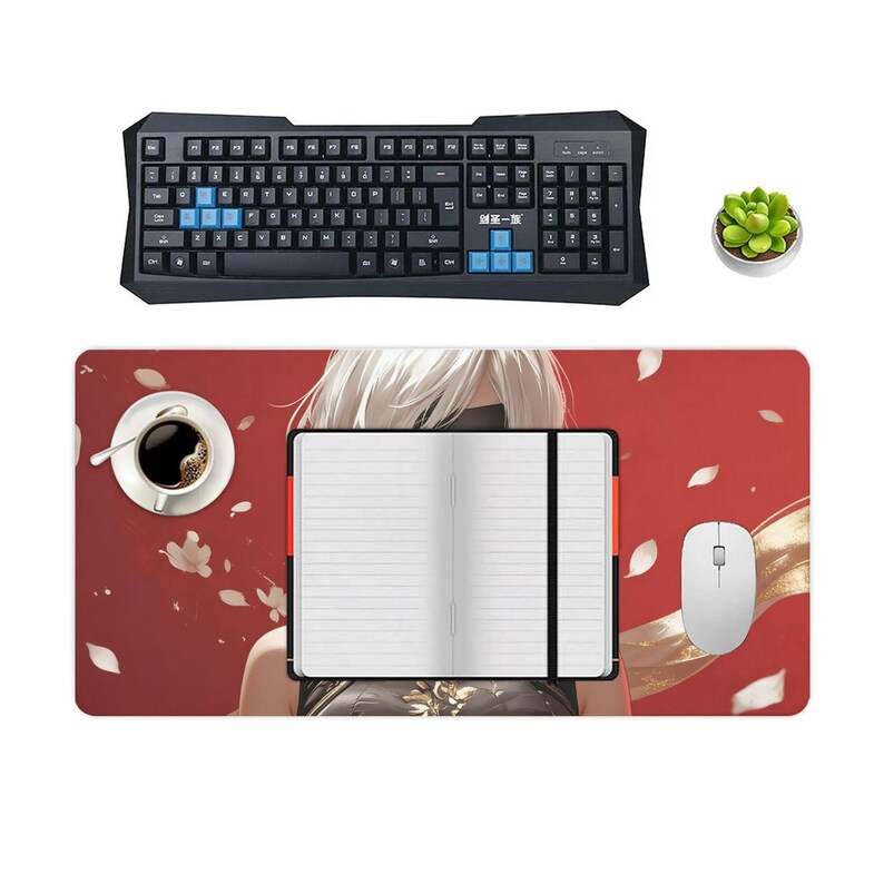 Nier Automata 2B Blindfold Mouse Pad, Red Anime Girl Desk