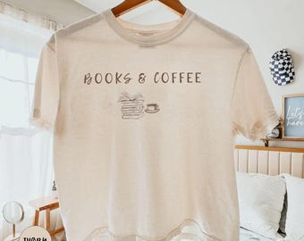 Comfort Colors® Books and Coffee Boxy Tee, Book Lover Shirt, Bookish Shirt, Reading Tshirt, Book Lover Gift, Bookworm Gift, Bookish Gift